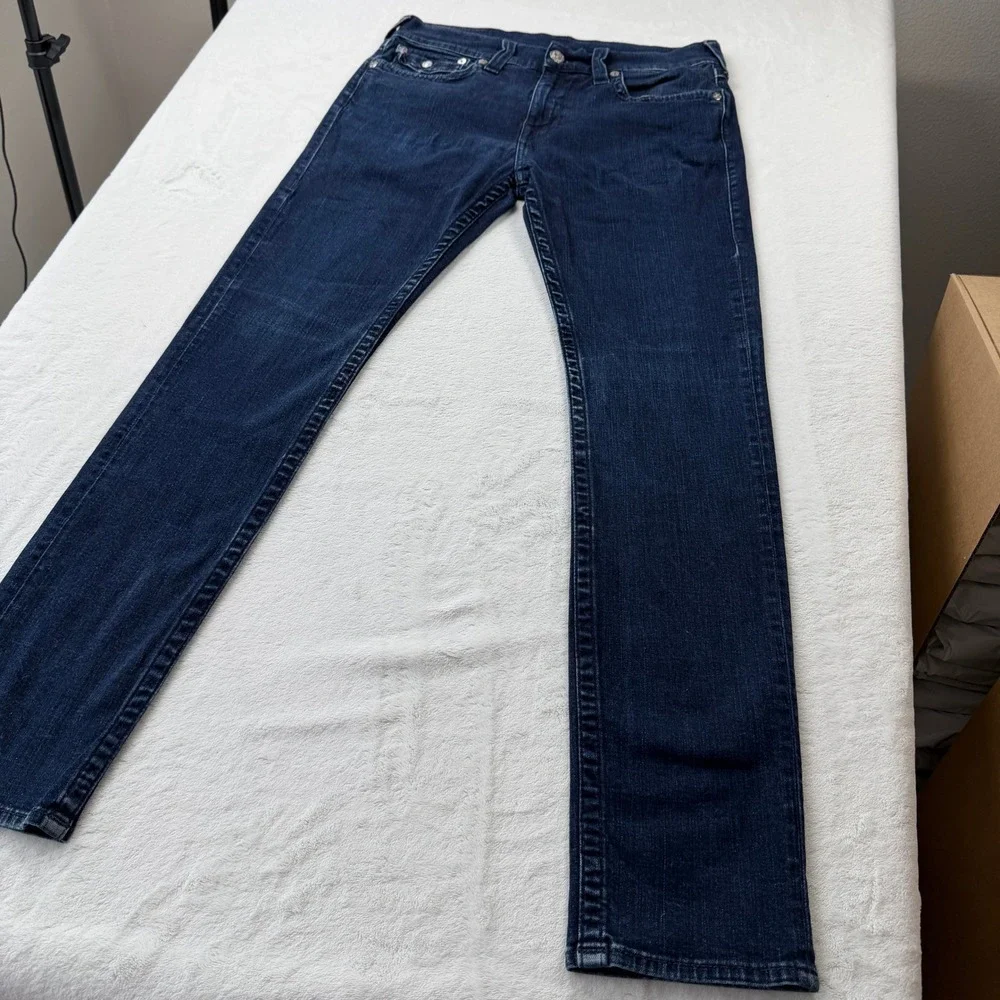 True Religion Rocco Flap Jeans Mens 33 Blue Good Relaxed Skinny N7Y4B52W01696